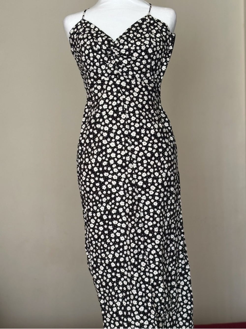 Zara Black and White Floral Spaghetti-Strap Maxi Dress